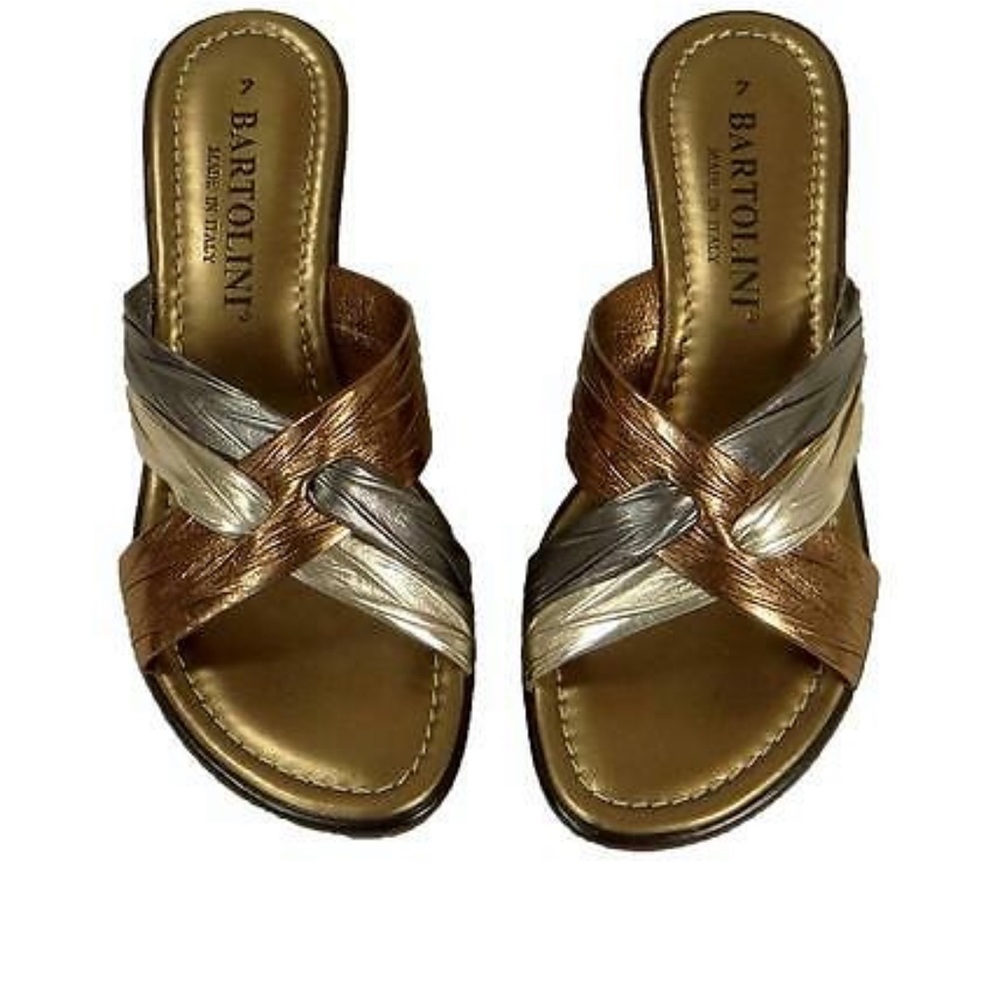 Women's Bartolini made in Italy Mid Slip On Two Tone Strappy Sandal Shoe